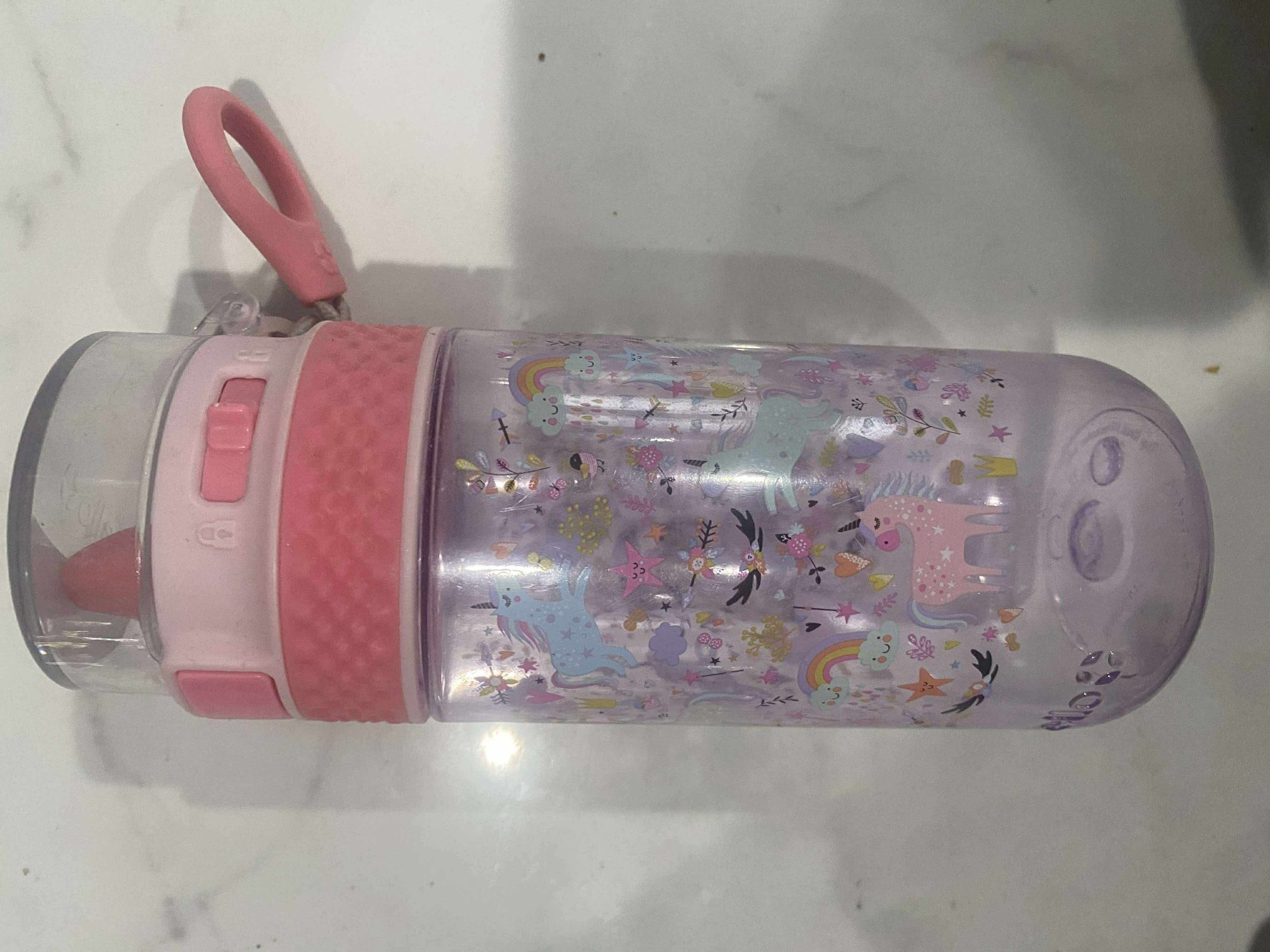 Ello Water Bottle 16 oz Pink Purple Unicorn Plastic Straw Lock