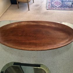 Huge Extra Large Oval Solid Wood Carved 30” Platter Tray Shallow Fruit Bowl Centerpiece