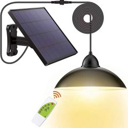 Solar Lights Outdoor-Security Powered-Pendant Led-IP65 - Porch Light with 16.4Ft Cord Remote Control 270°Wide Adjustable Solar Panel for Home Yard Pat