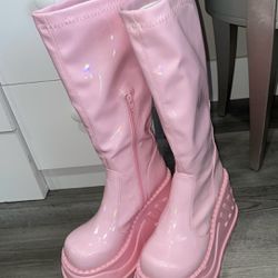 Demonia Pink Holographic Boots