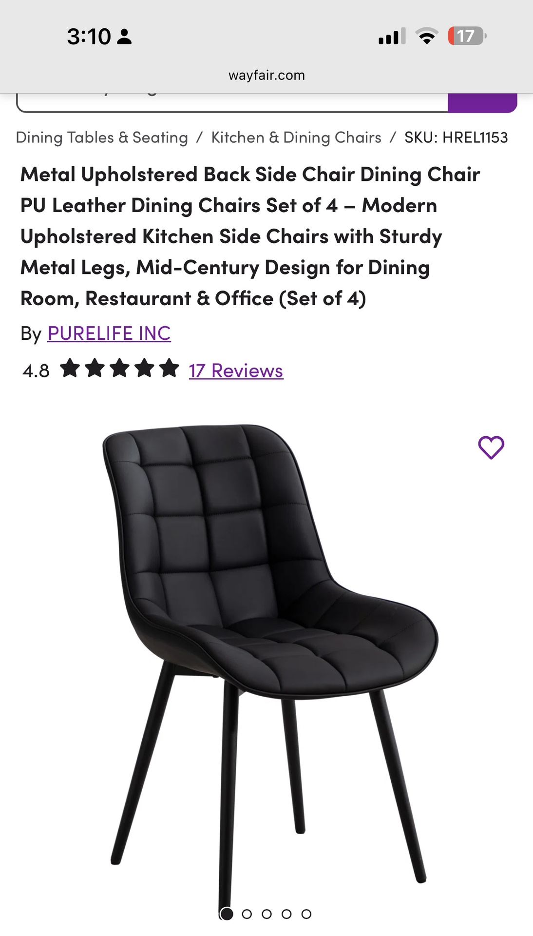 Brand New Black Back Side Chair Dining Chair