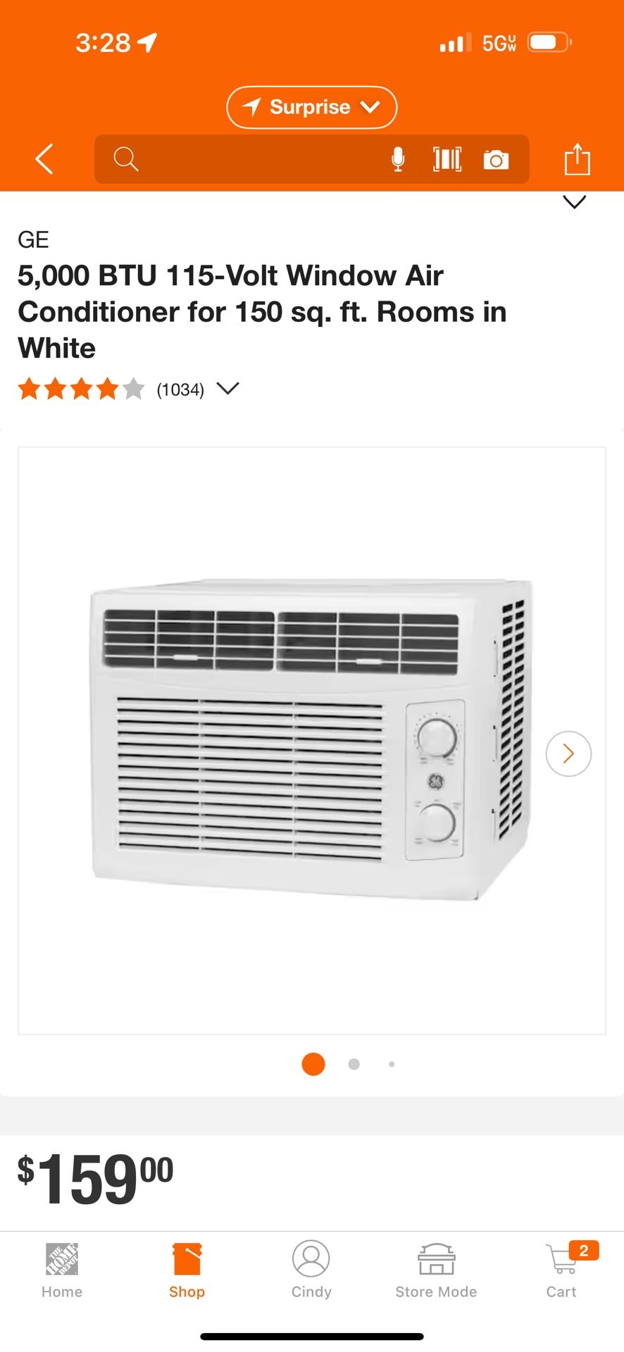 GE 5,000 BTU 115-Volt Window Air Conditioner for 150 sq. ft. Rooms in White