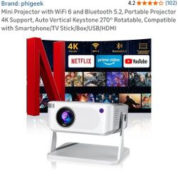 NEW Mini Projector  WiFi and Bluetooth, Portable Projector 4K Support