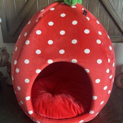 NANDOG Insta Fun Strawberry Dog & Cat Bed - Ultra Soft Micro Plush with Foam Cushioning