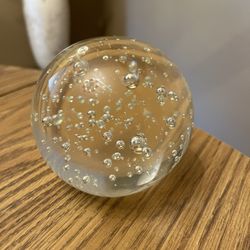 Controlled bubble art glass paperweight - orb clear 