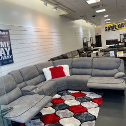 *Weekend Special!!!*---Cozy Alejandra Gray Microfiber Reclining Sectional Sofa---Delivery And Financing Available👍