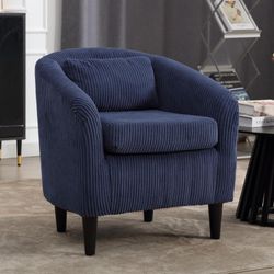 Accent Chair, Corduroy Fabric Barrel Chairs, Reading Chair with Thick Cushion and Pillow, Arm Chair for Living Room, Bedroom, Waiting Room, Office, Bl