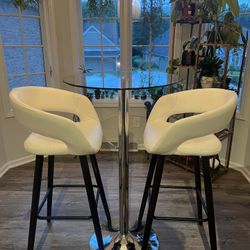 Tall Glass Table With Two Bar Chairs 