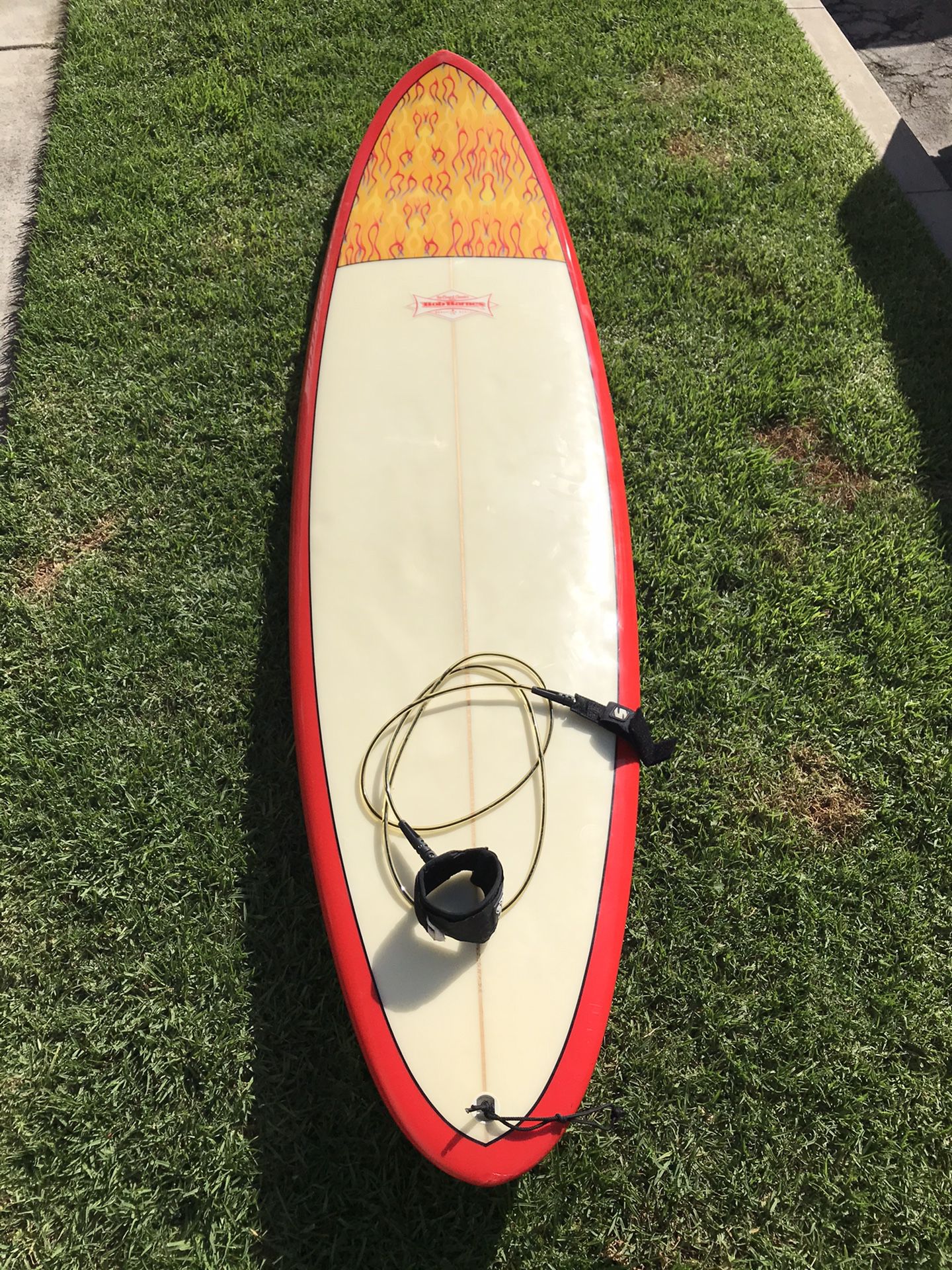 7’4” - Bob Barnes longboard surfboard + fins + leash