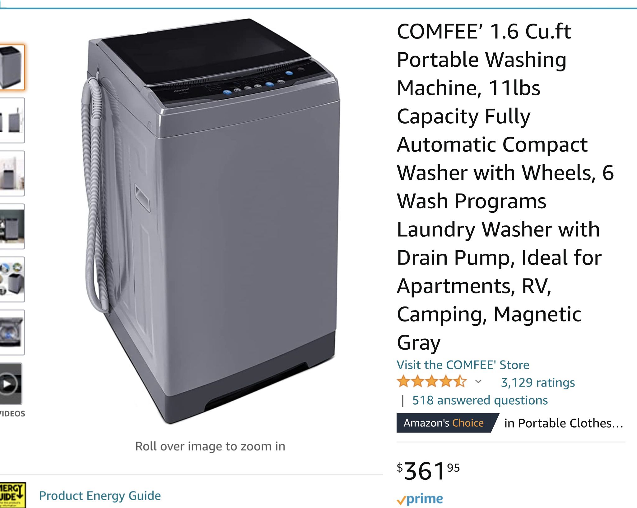 COMFEE' 1.6 Cu.ft Portable Washing Machine, 11lbs Capacity Fully Automatic  Compact Washer with Wheels, 6 Wash Programs Laundry Drain Pump, Ideal for