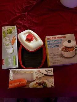 Microwave cookers and slicer