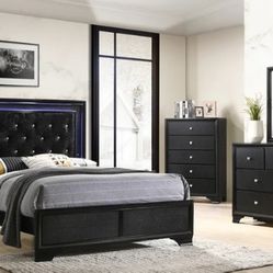 Micah Black LED Upholstered Panel Bedroom Set
