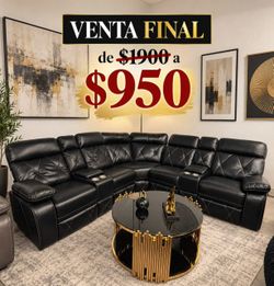Black Leather Reclining Sectional Sofa