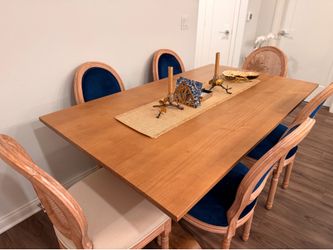 Elegant 7-Piece Dining Set – Solid Wood Table & French-Inspired Chairs