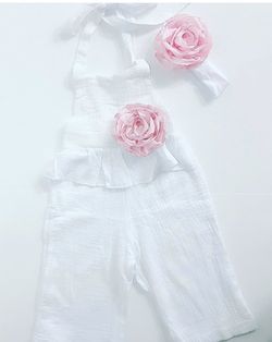 Toddler Baby Girl Cotton Backless Jumpsuit with matching Headband 2-3 T