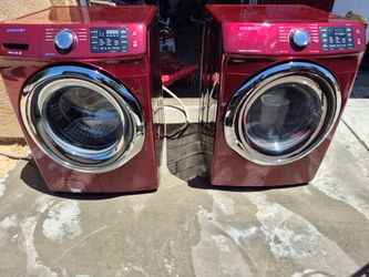 Red stainless Samsung washer and gas dryer set
