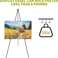 63" Easel Stand for Display Portable Foldable Metal Easel, Easels for Signs Wedding Logos,Arts, Painting,Adjustable Floor Easel