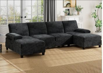 U-Shaped Sectional Couches for Living Room, 4 Seat Sofa with Double Chaise Lounges,Solid Wood Frame Sectional Sofa