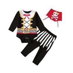Baby Girl Pirate Halloween Costume Set 6-12 Months Onesie Pants Headband 3pc