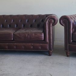 leather chesterfield couch/sofa and chair