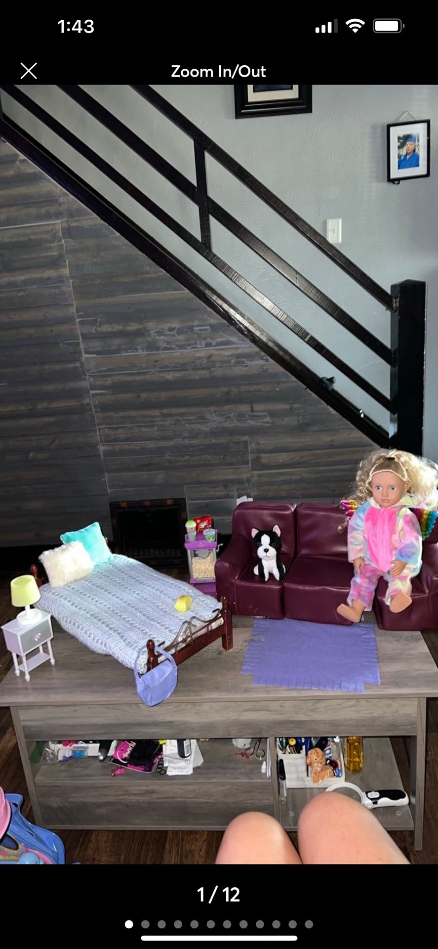 Our Generation Doll Living Room Set/Bedroom Set/Doll/American Girl Popcorn Machine and Accessories  Couch has some marks on it