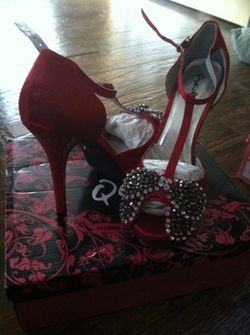 Red satin heels