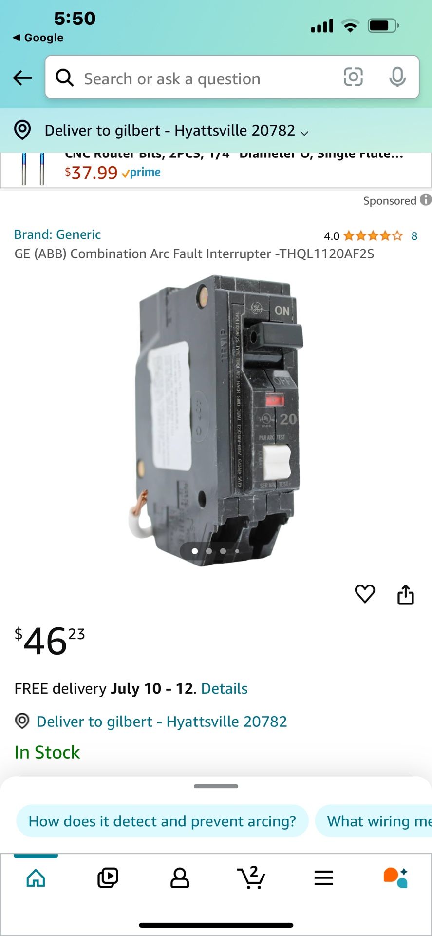 COMBINATION Arc fault circuit interrupter 20/15 amp