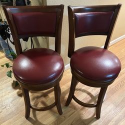 High Back Dark Red Swivel Bar Stools. Read Description 