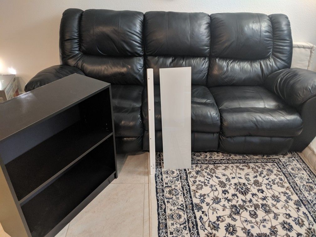 Sofa, small bookshelf, glass shelf, floor lamp