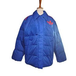 New Woman's Adidas Monogram Collared Puffer Jacker Navy and Red Size Small