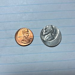 “REDUCED” Off-Center Lincoln Penny And Jefferson Nickel with Case