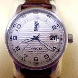 Invicta Men's Quartz Analog Wristwatch Silver Dial Brown Leather Strap Date