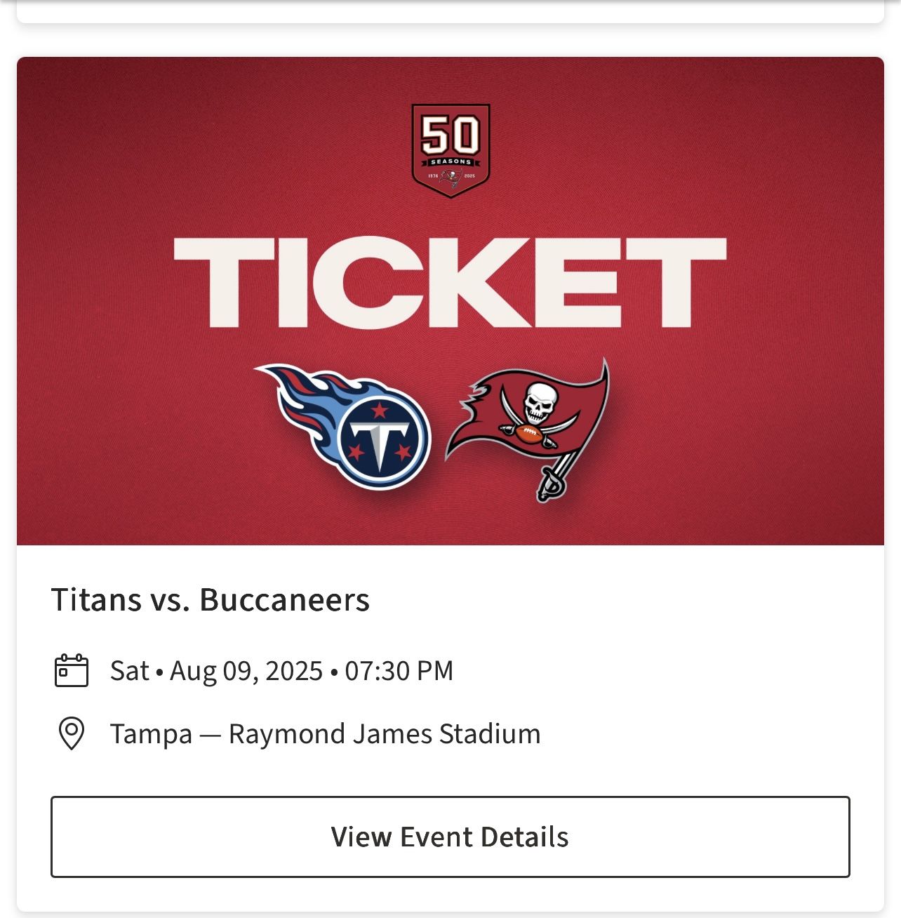 (2) Tennessee Titans vs. Tampa Bay Buccaneers (3rd Row)