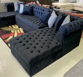 Tuft Velvet Fabric Double Chase Couch - MANY COLOR OPTIONS - custom made - SAME DAY DELIVERY - NO CREDIT Needed