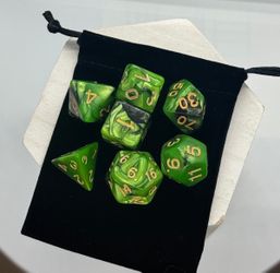 SmartDealsPro 7pc Green Black Polyhedral RPG Dice Set D&D
