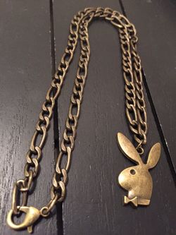 20” Brass Plated Elongated Designer Necklace with Playboy Bunny Pendant