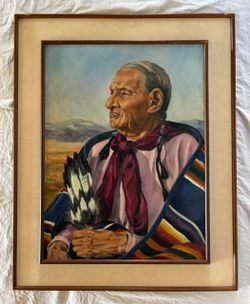 Original Oil Painting - Portrait Native American Chief w/ Blanket - Frame 25x32”
