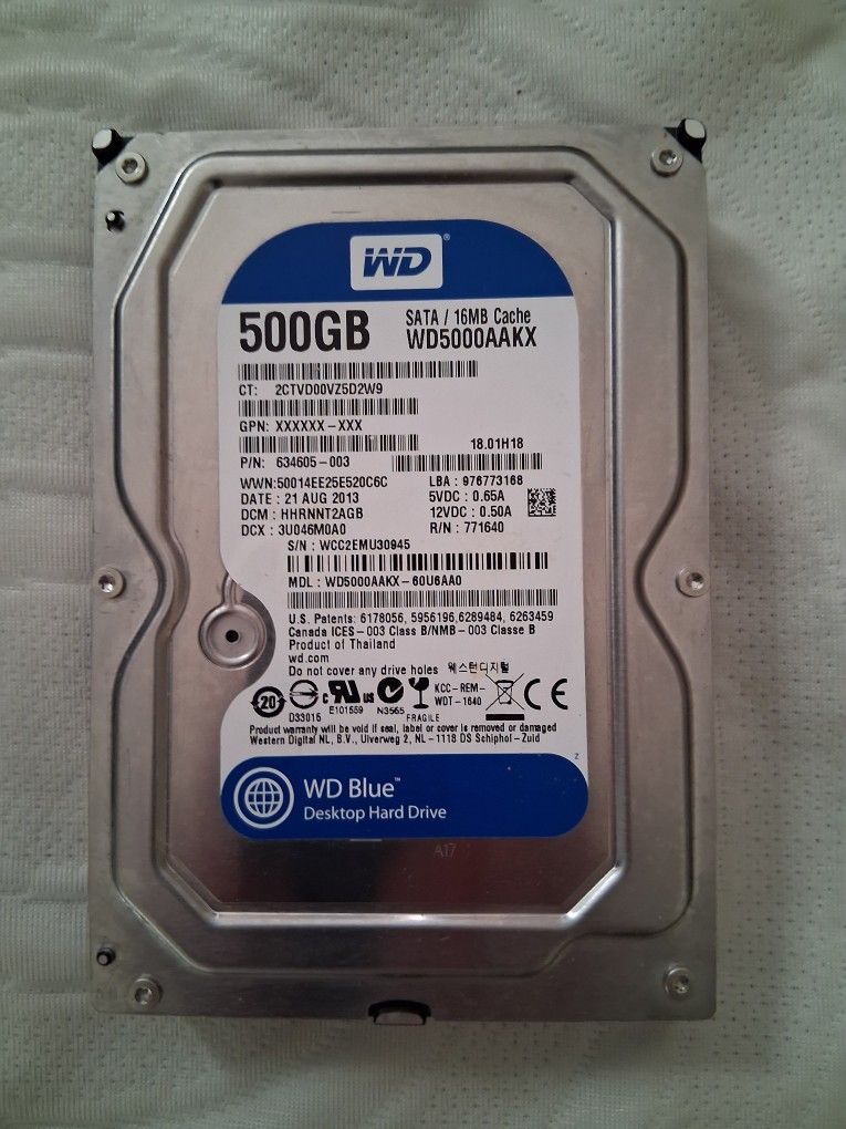 Western Digital Blue 500GB Hard Drive Works Perfectly!!!