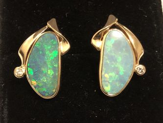 14k Yellow gold Fire Opal diamond earrings