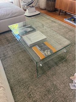 Glass Waterfall Coffee Table with Shelf