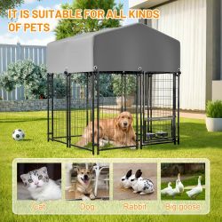 Outdoor Dog Kennel 4.23'x3.83'x4.83' with Roof, Heavy Duty Welded Wire Crate, All-Weather Protection & Safe Lock Design for Dogs and Pets