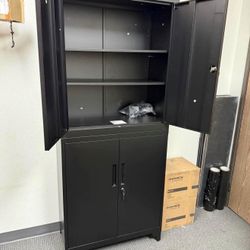 Garage Cabinet, Metal Storage Cabinet with Doors and Shelves, for Home Office, Garage and Utility Room, Black H—74 inch  W —31.5 inch  D—15