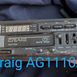 Vintage Craig AG1110A AM/FM Car Stereo Cassette Player. 3 Band Graphic Equalizer, High Power