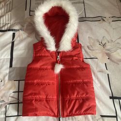 NEW Red Puffer Vest With White Fur Trim 4T