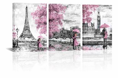 Set Of 3 Pink Paris & London Wall Art Romantic Couple’s 💕 Please Read Description
