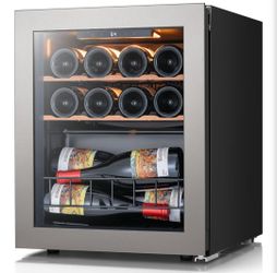 12 Bot Wine Fridge 3-Color LED & Double door for Home/Bar/Office
Wine Cooler Refrigerator,Countertop Wine Cooler with Double-Pane Glass Door, Removabl
