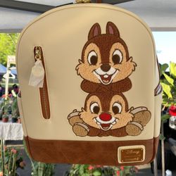 DISNEY LOUNGEFLY CHIP & DALE CHENILLE PATCH MINI BACKPACK 