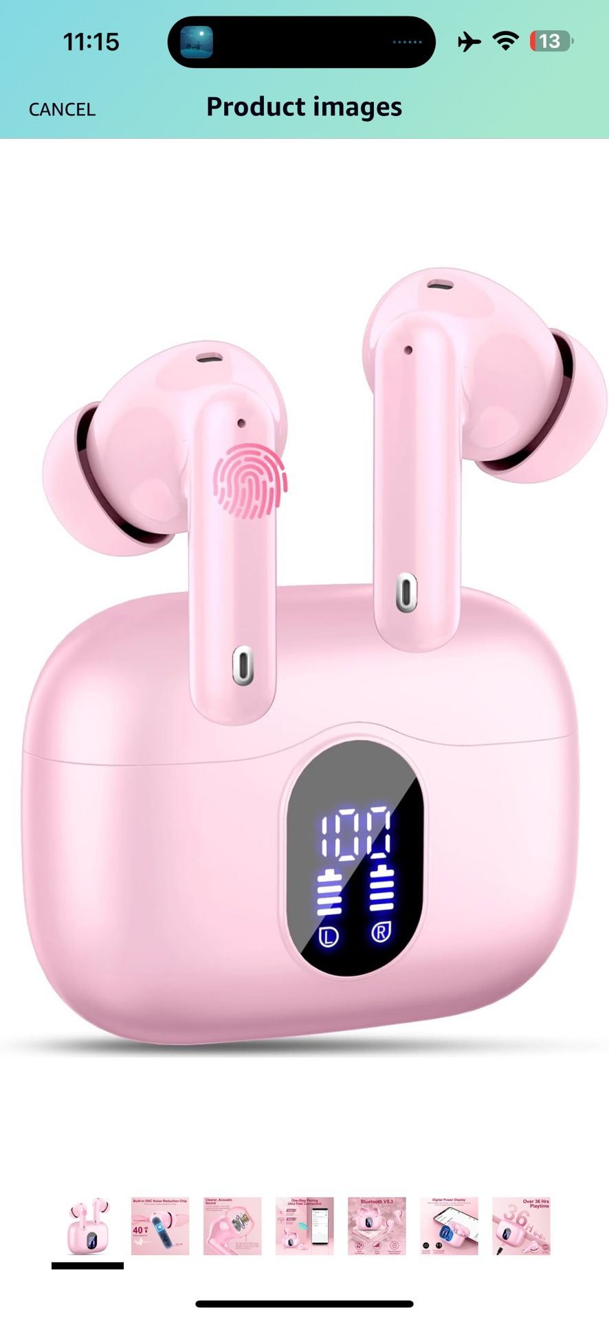 Wireless Earbuds, Bluetooth 5.3 Headphones Bass Stereo, Ear Buds with Noise Cancelling Mic LED Display, IP7 Waterproof in Ear Earphones, 36H Playtime