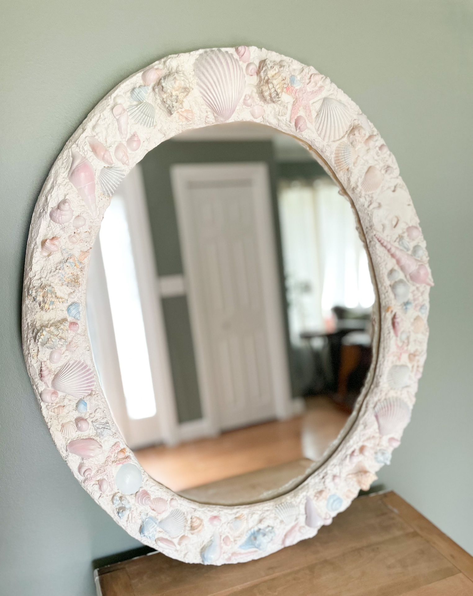 Large Vintage Handmade Shell Mirror