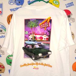 Vintage 2003 In N Out Burger Fast Food Restaurant Muscle Car Graphic Tee Shirt